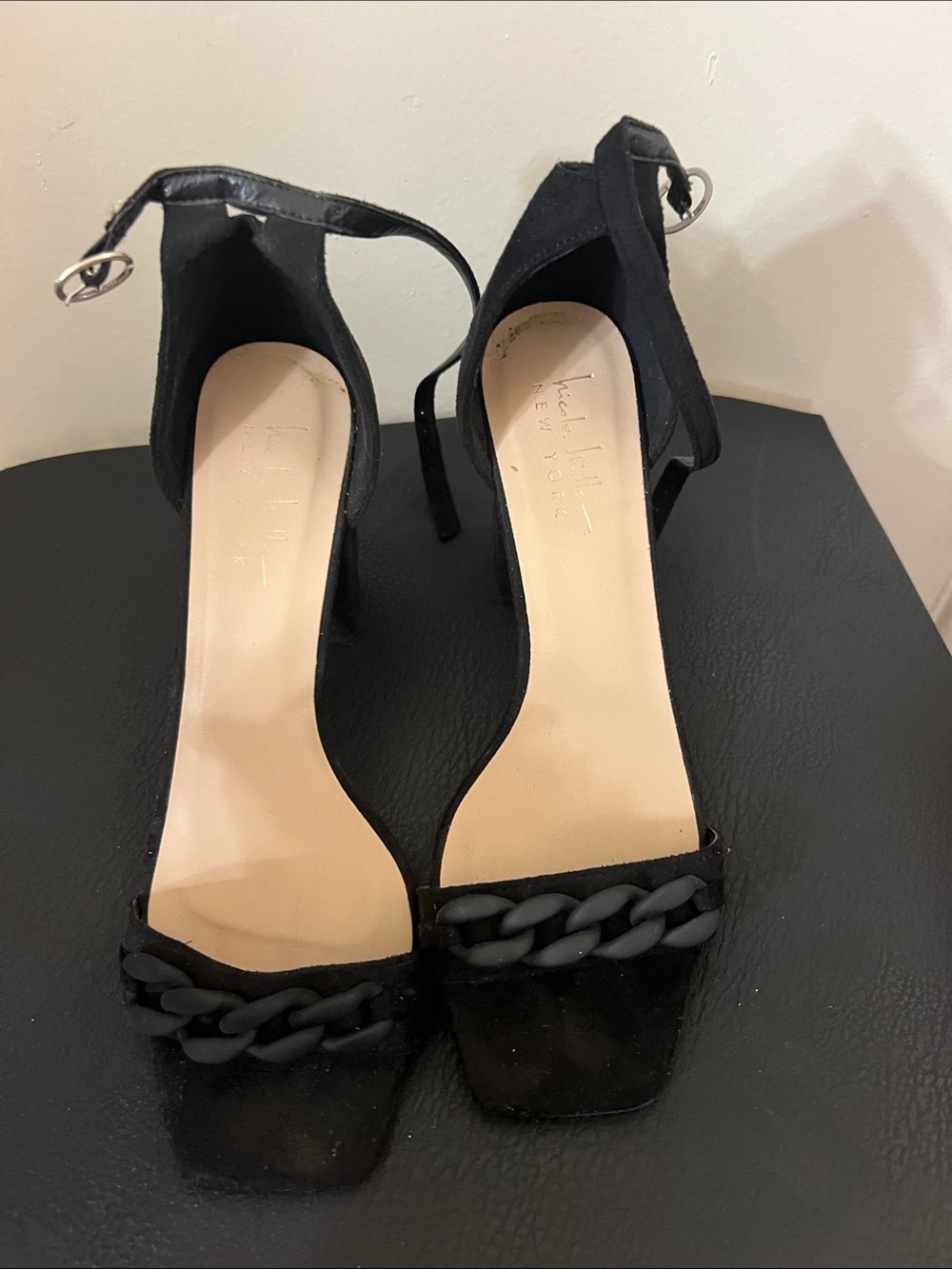 Kenneth Cole Black Chain-Detail Ankle-Strap Heels